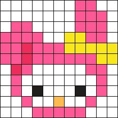 Tiny Kandi Patterns, Sanrio Perler Bead Patterns Small, Hello Kitty Perler Beads Small, Small Kandi Patterns, My Melody Kandi, My Melody Perler Beads, Small Perler Bead Patterns Minis, Perler Bead Patterns Small Easy Cute, Perler Beads Small