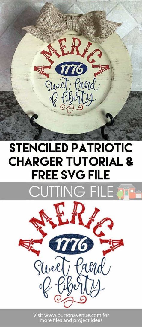 Free Patriotic SVG Cut File for Silhouette, Cricut, and more. Charger Plate Crafts, Patriotic Projects, 4th July Crafts, Patriotic Svg, Patriotic Crafts, Charger Plate, Metallic Look, Plate Crafts, July Crafts