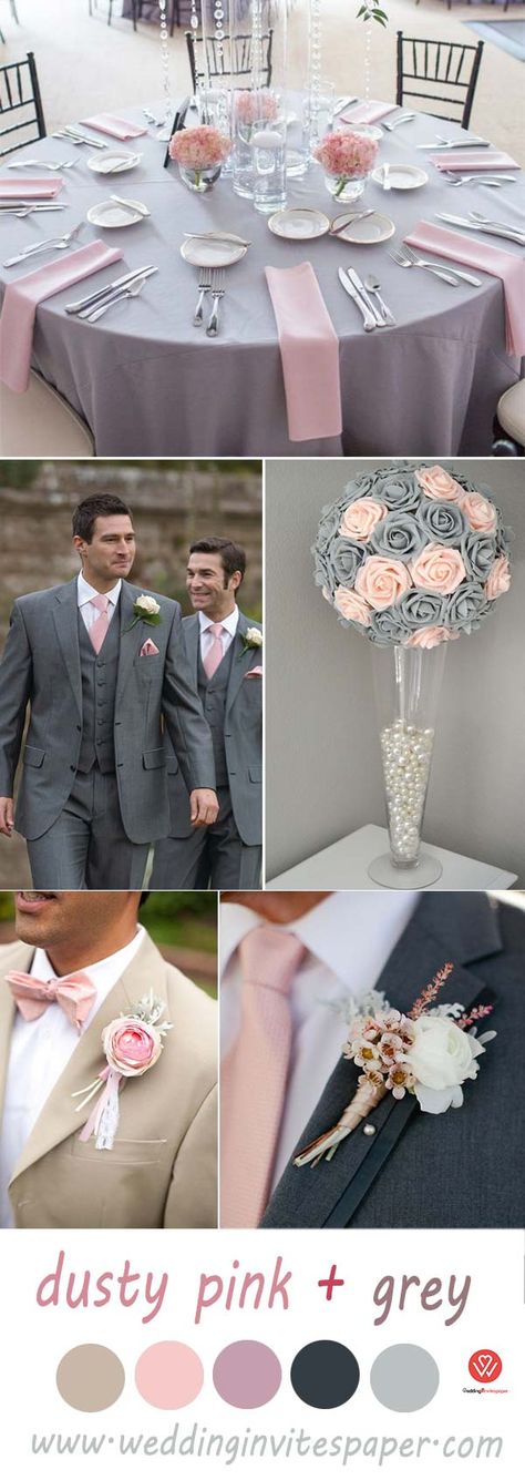 20+ Dusty Pink Elegant Wedding Inspirations You Will Love Dusty Rose And Grey Wedding Decor, Pink Gray And White Wedding Ideas, Blush Pink And Grey Wedding Theme, Tema Wedding, Wedding Decorations Elegant, School Wedding, Blush Pink Wedding Dress, Fun Wedding Decor, Elegant Wedding Centerpiece