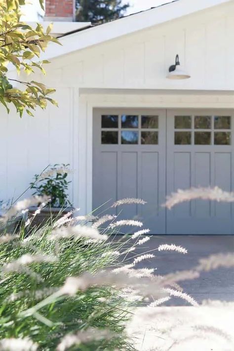 Before & After: Napa Farmhouse Pt. I - Mindy Gayer Design Co. Coloured Garage Doors, White House Painted Garage Door, Napa Farmhouse, Mindy Gayer Design, Door Colour, Garage Door Types, White Siding, California Ranch, Garage Door Design