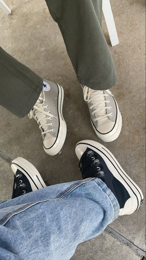 The grey are fear of gods & black are kim jones. Love them. Grey Converse Outfit Aesthetic, Kim Jones Converse Outfit, Converse Grey Outfit, Grey Converse Outfit, Converse Outfit Aesthetic, Utility Outfit, Converse Shoes Outfit, Converse Vintage, Converse Aesthetic