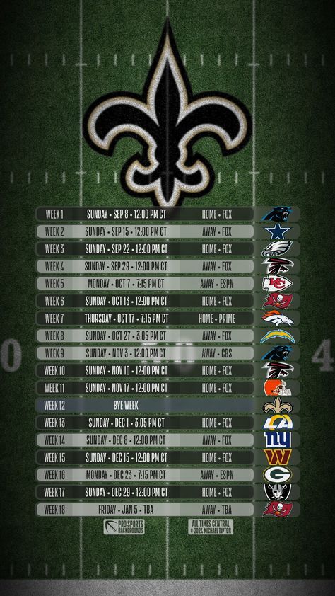 2024-25 New Orleans Saints iPhone and Android Wallpaper Schedule. #Whodat #GeauxSaints Saints Football Wallpaper, Saints Wallpaper, Schedule Wallpaper, New Orleans Saints Quilt, New Orleans Saints Wallpaper Iphone, New Orleans Saints Svg, Football Schedule, Diva Den, New Orleans Saints Logo Fanatics ®