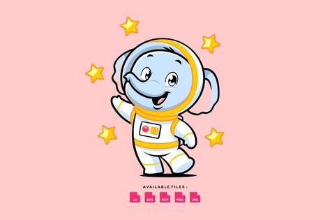 Cute Elephant Astronaut Say Hi Cartoon Mascot Elephant Mascot, Elephant Cute, Cartoon Astronaut, Elephant Illustration, Cartoon Mascot, Elephant Design, Cute Elephant, App Ui, Responsive Design