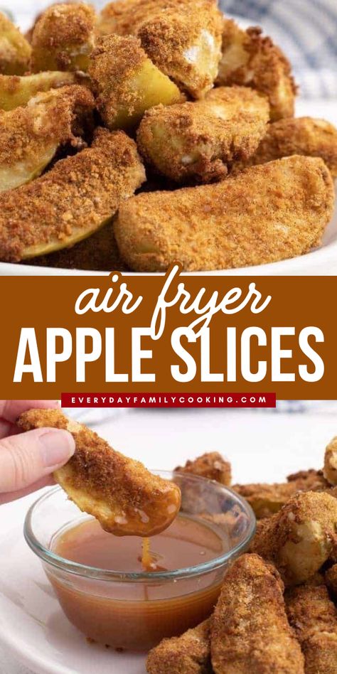 Craving for a sweet and easy dessert? This air fryer apple slices recipe is just what you need! With just your air fryer, you can make these apple slices coated in cinnamon sugar and graham crackers. Try this recipe now and taste the perfect mix of crispiness and sweetness! Apple Slice Snacks, Apple Slices In Air Fryer, Air Fryer Crackers, Apple Slice Recipe, Desserts With Few Ingredients, Apple Desserts Easy, Quick Dessert Recipes, Easy Autumn Recipes, Easy Recipes For Beginners