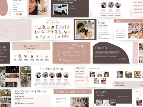 Customize this 25 Slide Wedding Powerpoint Template using Canva online tool. This bridesmaid powerpoint includes your wedding timeline and a large variety of other important wedding details that to help with your own wedding planning and be a perfect place to have all the information in on place to share with your bridal party! WHAT WILL YOU RECEIVE? -25+ Fully Editable Canva Slides Completely customize this presentation with your own wedding details. Upload any inspiration photos, dress colors, or information that you need to about your big day. There are so many important details you have to share. Make it easier and more convenient with all of the go-to information in the same place.  -11 Minute Canva Tutorial Watch a quick how-to video to learn the tools and resources available via Can Canva Slides, Wedding Powerpoint, Wedding Timeline Template, Dress Colors, Inspiration Photos, Canva Tutorial, Template Wedding, Wedding Timeline, Micro Wedding