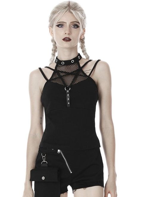 Dark In Love Pentagram Strap Sleeveless Top | Attitude Clothing Punk Shorts, Steampunk Skirt, Dark In Love, Attitude Clothing, Punk Design, Punk T Shirt, Scottish Fashion, Side Bag, Punk Outfits