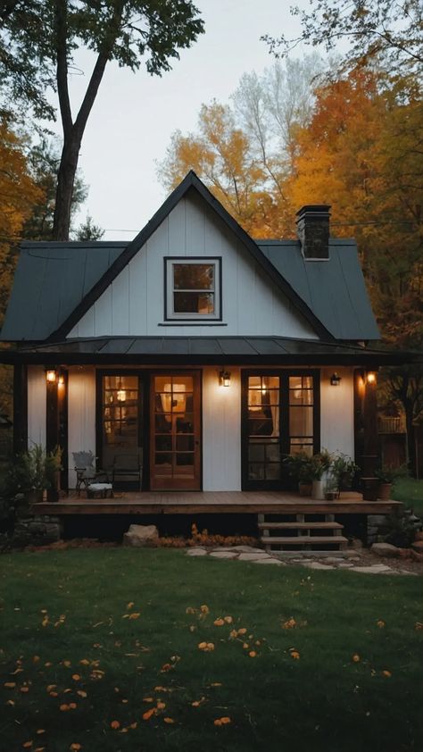 10 Small Cottage House Plans That Mix Cuteness with Comfort - Fads Dutch House Plans, Rustic Cottage Plans, Cottage House Inspiration, Cottages In Maine, Cottage Tiny House Exterior, One Bedroom Cottage Floor Plans, Exterior Cottage Style Homes, Unique Tiny Homes, Small House With Basement