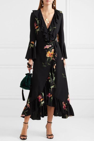 Vermont Outfits, Rock Outfit, 가을 패션, Silk Crepe, Black Ruffle, Mode Inspiration, Skirt Outfits, Floral Print Dress, Net A Porter