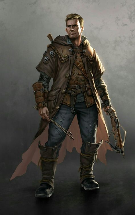 #ranger male contemporary ranger with crossbow and bolts  Fantasy gaming character inspiration Post Apocalyptic Art, D D Character Ideas, Diesel Punk, Gato Anime, Fantasy Collection, Human Male, Dungeons And Dragons Characters, Crossbow, Character Design Male