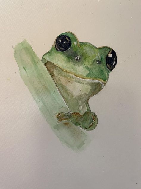 Watercolor Beginner, Green Animals, Loose Watercolor, Frog And Toad, Birds Painting, Toad, Frogs, Cute Art, Birds