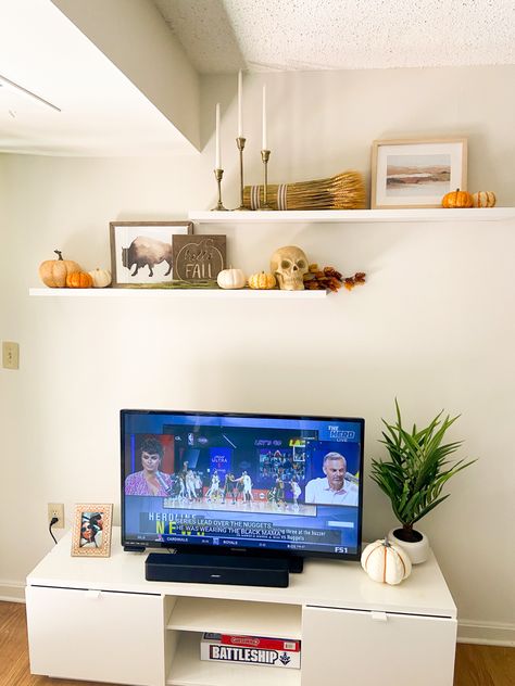 Decoration Behind Tv, Above Tv Shelves, Shelf Over Tv Living Room, Floating Shelves Above Tv, Floating Shelf Above Tv, Shelves Above Tv, Above Tv Decor, Shelf Above Tv, Above Tv Wall Decor