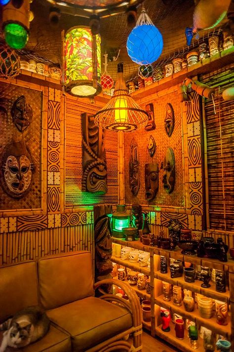 Home Tiki Bar Spotlight #18 The Desert Oasis Room Corona, CA - Tiki with Ray Oasis Room, Outdoor Tiki Bar, Bar In Casa, Tiki Decor, Tiki Bar Decor, Tiki Lounge, Enchanted Tiki Room, Bar Inspiration, Tiki Art