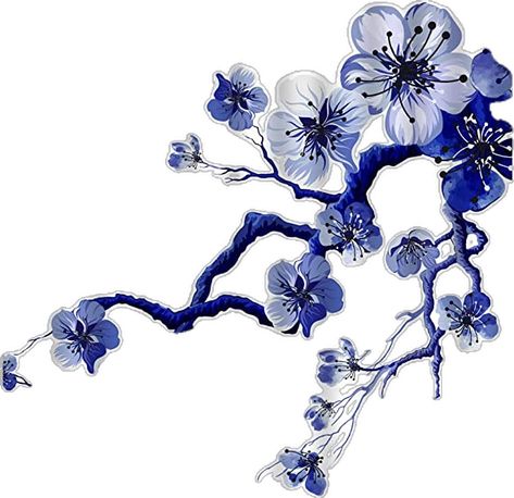 Blue Flowers Tattoo, Blue White Shower Curtain, Blue Flowers Images, Blue And White China Pattern, Blue Cherry Blossoms, Ceramic Tattoo, Blue Flower Tattoos, Chinese Graphic, Blue Flower Art