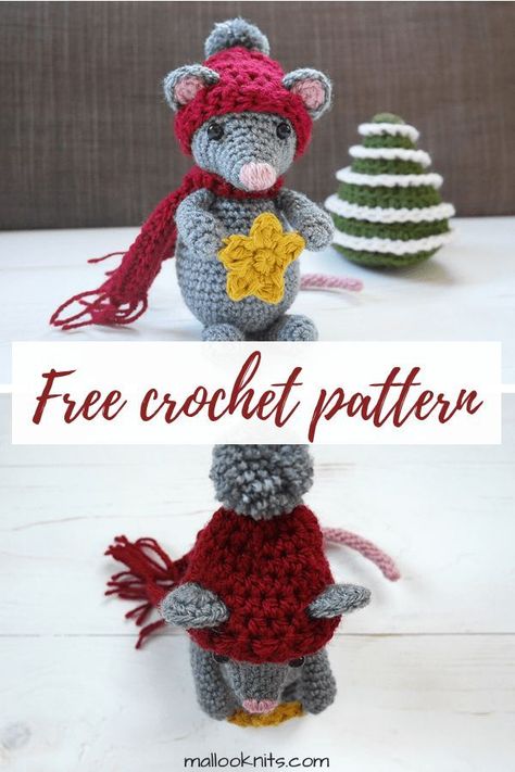 Crochet Toys Free Patterns, Crochet Toys Free, Crocheted Toys, Crochet Xmas, Crochet Mouse, Crochet Christmas Decorations, Holiday Crochet, Crochet Christmas Ornaments, Christmas Crochet Patterns