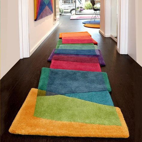 Magic Stepping Stones (Vibrant) is a highly interactive and visually striking design that celebrates the power of colour in transforming homes. The irregular shape and unusual composition of the rug introduced through intricate hand carving breaks traditional design boundaries. Modern Colorful Rugs, Luxury Rug, Dream House Decor, Contemporary Rugs, On The Floor, Aesthetic Room, The Floor, Custom Rugs, Rug Design