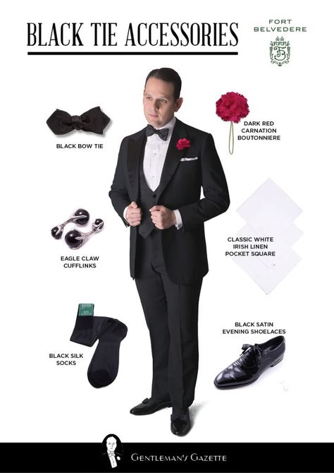 Black Tie Accessories from Fort Belvedere Black Tie Mens Attire, Black Tie Outfits, Black Tie Tuxedo, Black Tie Dress Code, Evening Scarf, Black Tie Attire, Tuxedo Accessories, Patent Leather Oxfords, Black And White Tuxedo