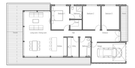 Contemporary Home Plan to narrow lot. Open planning, abundance of natural light, three bedrooms, garage. Loft Homes, Loft Floor Plans, Small House Blueprints, Modern Contemporary House Plans, Small Modern House Plans, House Plan With Loft, Modern House Floor Plans, House Plans With Photos, Small Modern Home