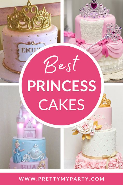 13 Amazing Princess Cake Ideas - Pretty My Party Her Royal Fiveness Birthday Cake, Princess Bday Cake, Princess Cakes Ideas Girl Birthday, Princess Cake Birthday, Princess Theme Birthday Cake, Royal Birthday Cake, Disney Princess Cake Ideas, Princess Cake Design, Princess Birthday Cakes