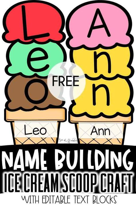 Ice Cream Craft Preschool: Free Name Craft with Letter Cones Ice Cream Name Craft, Free Name Crafts Preschool, Letter I Crafts For Preschoolers Ice Cream, Name Craft Preschool, Ice Cream Preschool Activities, Ice Cream Activities For Preschool, Ice Cream Crafts For Preschoolers, Name Crafts Preschool, Letter I Craft For Preschoolers