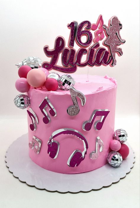 Music cake pink Pink Disco Cake, Dance Party Cake, Music Cake Ideas, Bolo Musical, Disco Cake, Music Theme Birthday, Music Cake, Simple Dance, Fancy Nancy