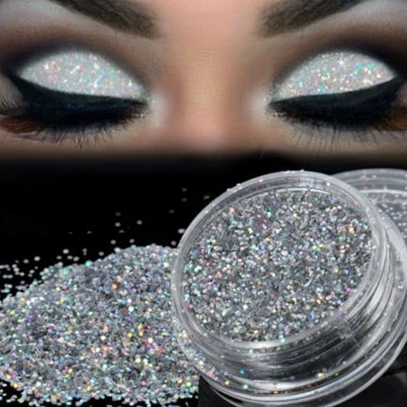 Silver Eye Shadow, Eyeshadow Silver, Glitter Eyebrows, Loose Powder Makeup, Silver Eye Makeup, Sparkly Makeup, Eye Pigments, Makeup Nails Art, Makeup Glitter