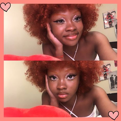 Make Up Looks Cute, Four Dots Eye Makeup, Doe Eyes Black Women, Douyin Makeup Black Women, Jelly Makeup Look, Afro Hairstyles Women, Monster High Makeup, Hippie Makeup, Bear Makeup