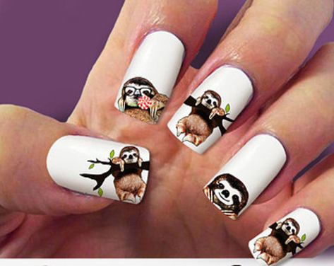 sloth nail decal,nail art,nail stickers, Nail Art, Pc Water Slide nail Decals ,#SLT001 set 60pc Sloth Stuff, Sloth Accessories, Decal Nail Art, Sloth Life, Unghie Nail Art, Sloth Art, Long Nail, Animal Nails, Polish Colors