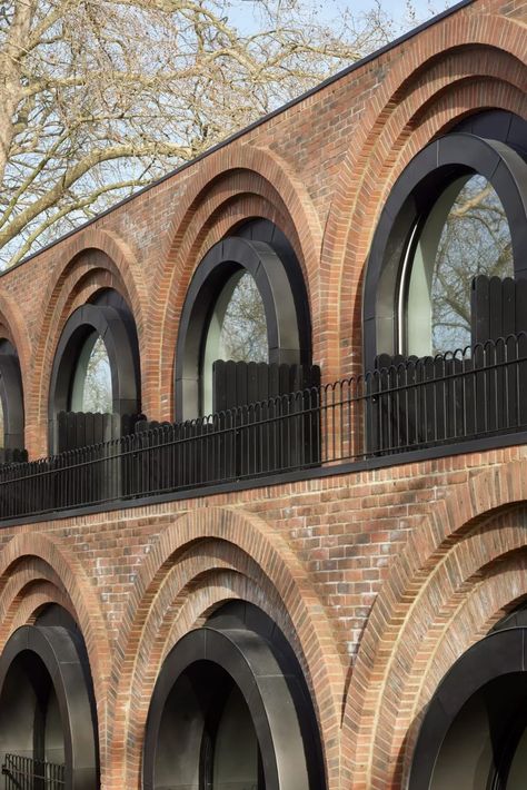 Monumental brick arches outline London houses by The DHaus Company Tower Facade, Sunken Patio, Arch Building, Georgian Terrace, 2022 Picture, Architectural Presentation, London Houses, Brick Arch, London Townhouse