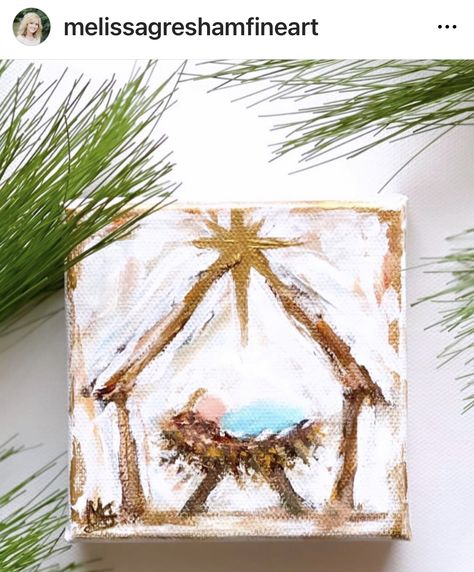 Paint Nativity Scene, Manger Scenes Nativity Diy Painting, Small Christmas Paintings, Easy Nativity Painting, Shell Nativity, Nativity Painting, Christmas Manger, Diy Nativity, Christmas Paintings On Canvas