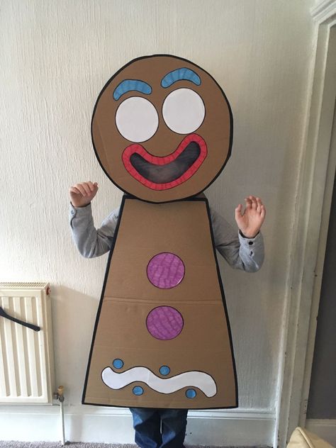 book week costume gingerbread man homemade Diy Gingerbread Costume, Gingerbread Costume Diy, Diy Gingerbread Man Costume, Chrissy Costume, Shrek Character Costumes Diy, Gingerbread Man Halloween Costume, Shrek Cosplay, Cookie Halloween Costume, Gingerbread Man Costume