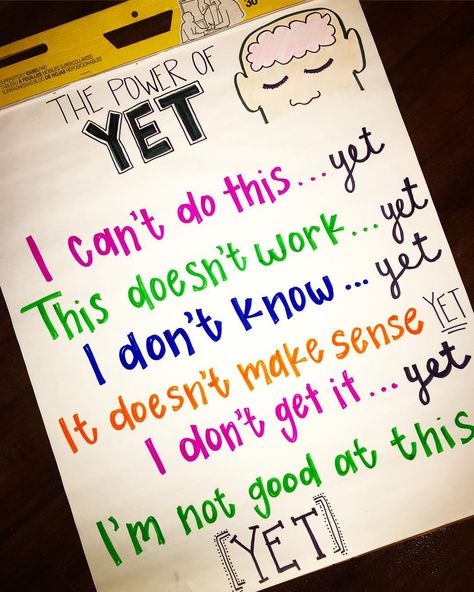 The highlight of my week was doing a formal lesson on The Power of Yet!🤗 Hearing my kids now add the word 'yet' to the end of so many of… Growth Mindset Anchor Chart, Nature Homeschool, The Power Of Yet, Energy Bus, Growth Mindset Classroom, Classroom Charts, Classroom Idea, Winter Kindergarten, Classroom Management Strategies