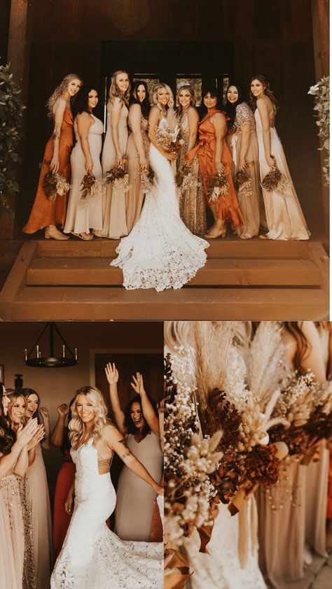 Western Braidsmaid Dresses, Southwest Bridesmaid Dresses, Bridesmaids Multiple Colors, Orange And Beige Bridesmaid Dresses, Mixed Shades Bridesmaid Dresses, Mismatch Boho Bridesmaid Dresses, Autumn Bridesmaid Dresses Mismatched, Terracotta Mix And Match Bridesmaid Dresses, Mixed Terracotta Bridesmaid Dresses