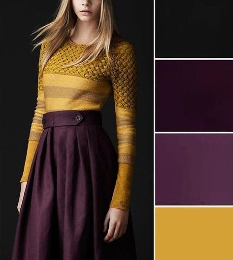 Mustard Yellow Outfit Combination, Mustard Colour Combination, Purple Skirt Outfit, Purple Pants Outfit, Yellow Skirt Outfits, Purple Color Combinations, Yellow Color Combinations, Colour Combinations Fashion, Burgundy Outfit