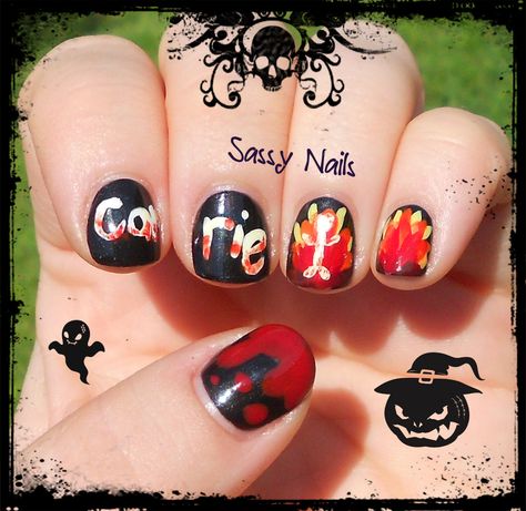 Carrie Carrie Nails, Sassy Nails, Halloween Nail Art, Post It Notes, Christmas Movies, Halloween Nails, Carry On, Nail Art, Nails