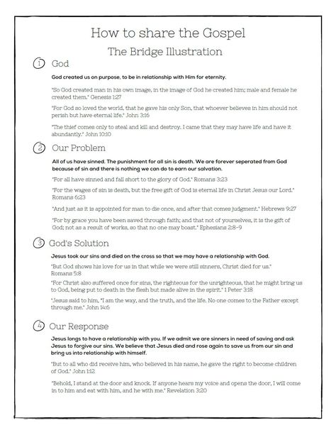 How To Evangelize The Gospel, How To Share The Gospel, Bridge Illustration, Verse Memorization, Bible Study Worksheet, Sharing The Gospel, Learn The Bible, Share The Gospel, Study Plans