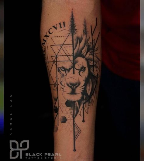 Tato Geometris, Lion Forearm Tattoos, Leo Zodiac Tattoos, Geometric Lion Tattoo, Simpsons Tattoo, God Tattoo, Lion Tattoo Sleeves, Half Sleeve Tattoos Drawings, Lion Head Tattoos