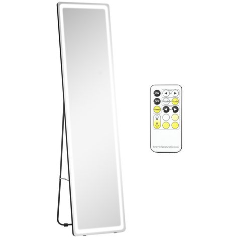 HOMCOM Full-Length Mirror with LED Lights and Remote Control, Freestanding Floor Mirror, Wall Mounted Full Body Mirror for Bedroom 👉 Buy Now and secure your stylish furniture with free shipping today!👆 #mirrors #bedroommirrors #floormirrors #wallmirrors #bedroomfurniture Full Length Mirror With Led Lights, Full Length Mirror Stand, Office Health, Long Mirror, Full Body Mirror, Mirror With Led Lights, Body Mirror, Dressing Mirror, Bedroom Mirror