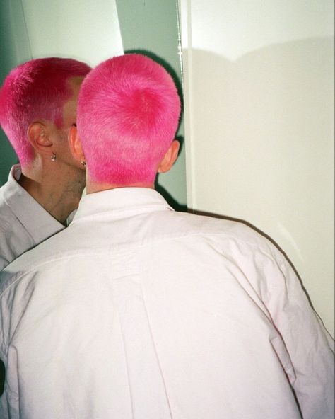 Pink Buzzed Hair Men, Hot Pink Buzzcut, Mens Coloured Hair, Pink Shaved Hair, Colored Buzzcut Men, Pink Buzzcut Men, Buzzcut Dyed Hair Men, Buzzcut Colored Hair, Red Buzzcut