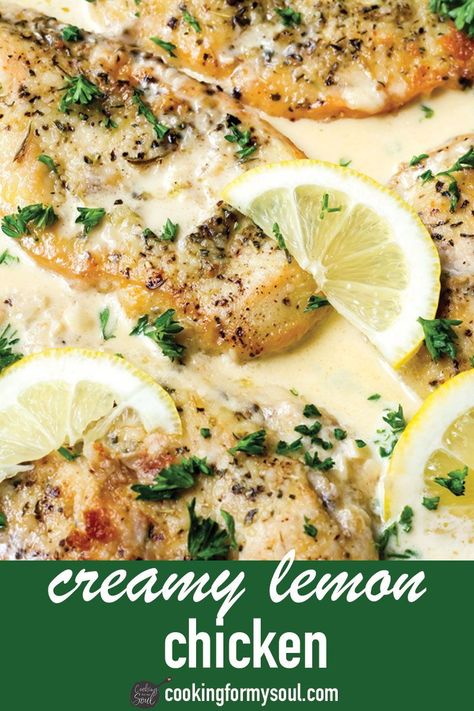 Easy Creamy Lemon Chicken, Lemon Cream Sauce, Cream Sauce For Chicken, Baked Lemon Chicken, Lemon Cream Sauces, Lemon Butter Chicken, Creamy Lemon Chicken, Herb Roasted Potatoes, Garlic Cream Sauce