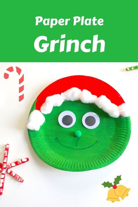 How to make a paper plate grinch with a Santa hat. No need for a grinch template. fun christmas for kids to make this season #paperplategrinch #paperplatechristmascrafts #christmascraftsforkids Grinch Paper Plate Craft, Grinch Template, Paperplate Christmas Crafts, Grinch Craft, Plate Crafts For Kids, Bulletin Ideas, Grinch Crafts, Paper Plate Craft, Paper Plate Crafts For Kids