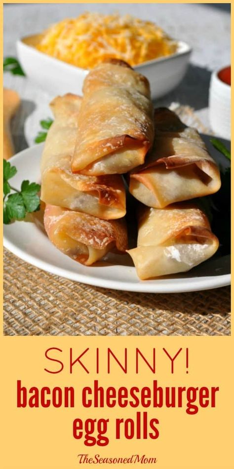 Skinny Bacon Cheeseburger Egg Rolls Cheeseburger Egg Rolls, Low Sugar Diet Recipes, Bunless Burger, Cooking Chinese Food, Juicy Burger, Foods Ideas, The Seasoned Mom, Big Juicy, Healthy Weeknight Dinners