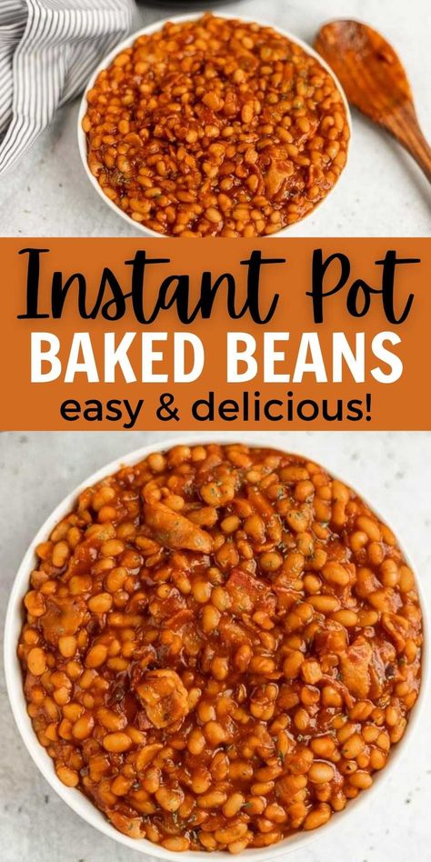 No soak Instant Pot baked beans are super easy to make in an electric pressure cooker. Perfectly cooked in your pressure cooker every single time. Learn how to make these instant pot baked beans from scratch. #eatingonadime #instantpotrecipes #bakedbeans #beanrecipes #sidedishes #sidedishrecipes Homemade Baked Beans Instant Pot, Instant Pot Baked Beans Canned, Instant Pot Baked Beans From Scratch, Baked Beans Instant Pot, Pressure Cooker Baked Beans, Instant Pot Baked Beans, Homemade Baked Beans Recipe, Pressure Cooker Beans, Baked Beans From Scratch