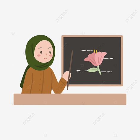 Muslim Teacher, Teachers Illustration, Wearing Hijab, Cartoon Ears, Hippie Posters, Teacher Cartoon, Student Cartoon, Biology Teacher, Bling Wallpaper