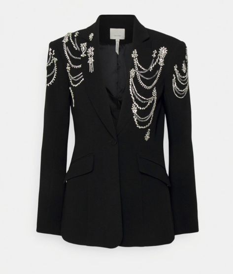 Suits With Chains, Rhinestone Clothes Diy, Suit With Chain, Pearl Blazer, Custom Blazer, Interesting Outfits, Rhinestone Chain, Ropa Diy, Tumblr Fashion