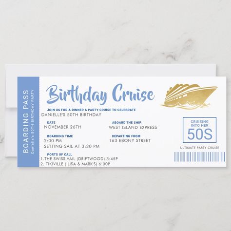 Birthday Cruise Invitations, Sweet Sixteen Themes, Party Yacht, 30th Birthday Themes, Boarding Pass Invitation, Birthday Cruise, Cruise Party, Boat Sailing, Nautical Birthday