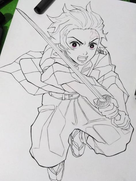 Tanjiro Full Body Drawing, Tanjiro Lineart, Tanjiro Drawing, Easy Manga Drawings, Anime Face Drawing, Fire Drawing, Ball Drawing, Anime Character Drawing, Anime Sketch