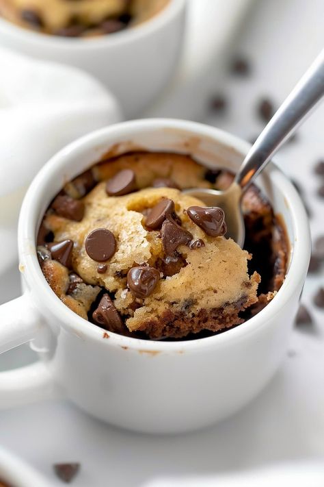 Chocolate Chip Microwave Mug Cake, Easy Mug Desserts 3 Ingredients, Choco Chip Mug Cake, Chocolate Chip Easy Recipes, Cake In A Microwave, Chocolate Cookie Mug Cake, Chocolate Chip Mug Cake No Egg, Mug Cake With Chocolate Chips, 2 Min Desserts