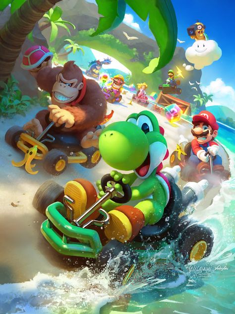 [FanArt] Koopa Beach -Mario Kart 64 A collab Illustration by Renato Giacomini & Cassio Yoshiyaki Mario Und Luigi, Mario E Luigi, Mario Fan Art, Mario Kart 8, Mario Games, Mario Nintendo, Super Mario Art, Super Mario World, Nintendo Art