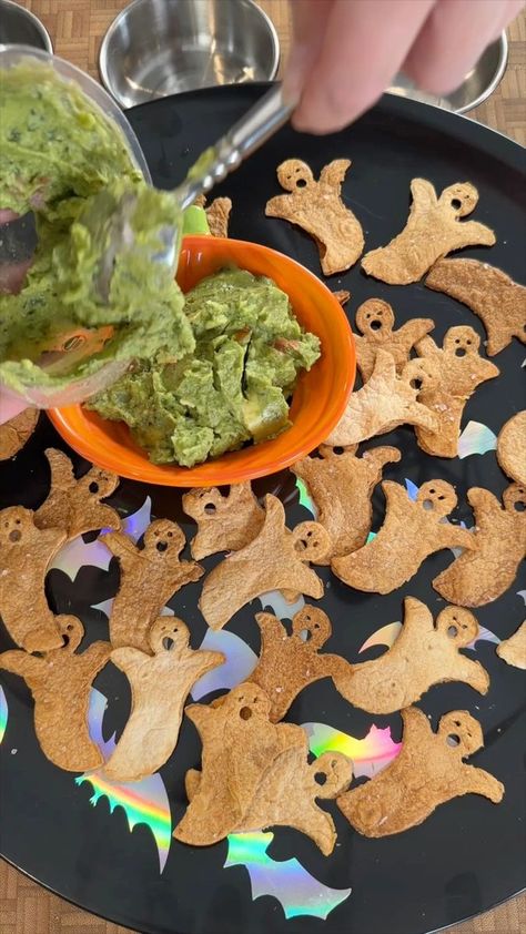 Here's how to make Ghost Tortilla Chips! 👻 Save this now and be prepared for Halloween. 🎃 Make sure to follow for more fun ideas! #halloween2023 #ghosttortillachips #halloweenideas #halloweenparty #spookyszn | Young Wild Me | Bobby "Boris" Pickett · Monster Mash Ghost Chips, How To Make Ghosts, Creepy Halloween Food, Postres Halloween, Recetas Halloween, Halloween Lunch, Halloween Camping, Halloween Entertaining, Spooky Food