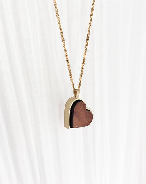 Brass Heart Necklace For Anniversary, Wooden Pendant Necklace For Gift, Heart-shaped Engraved Necklace For Anniversary, Brown Wooden Necklace For Gifts, Wood Heart Necklace, Silver Anniversary Gifts, 5 Year Anniversary Gift, Wood Anniversary, Wood Anniversary Gift